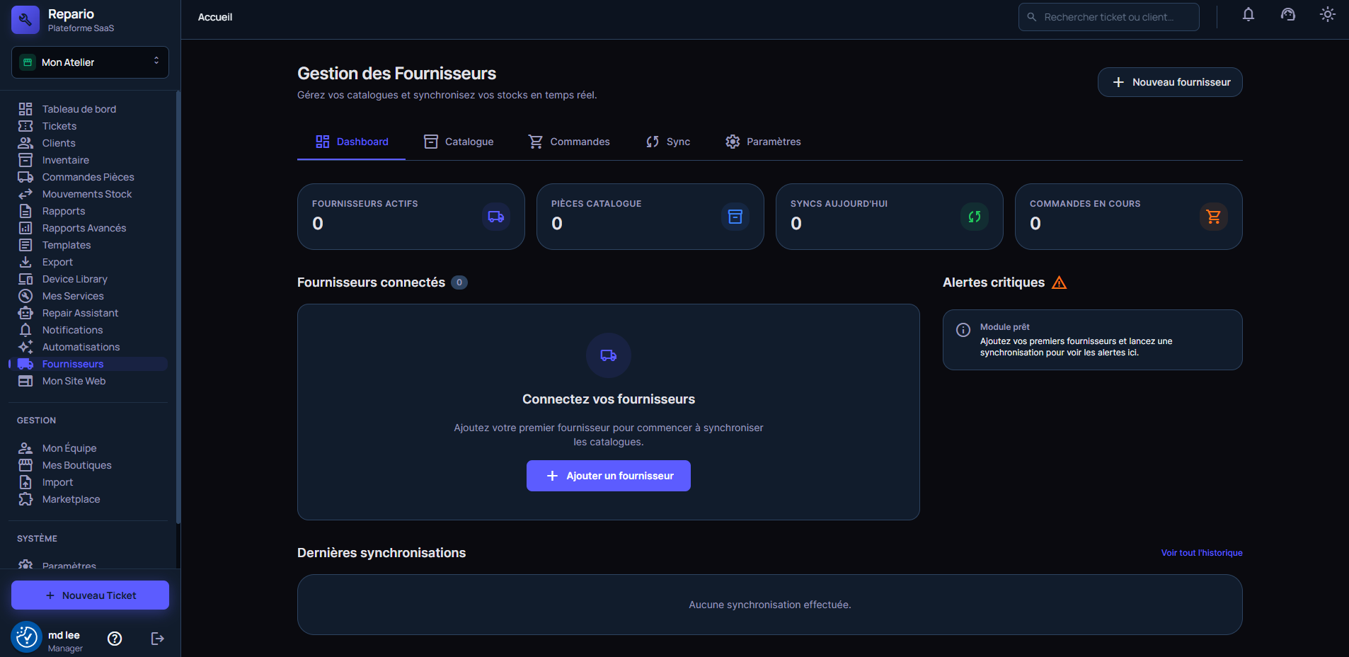 Gestion commandes fournisseurs pièces détachées — Repario